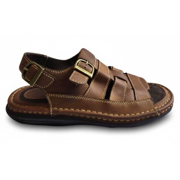 Mountain Creek Men’s 11 Leather Sandals Brown Buckle Slingback Caesar Style Mint - Picture 1 of 10